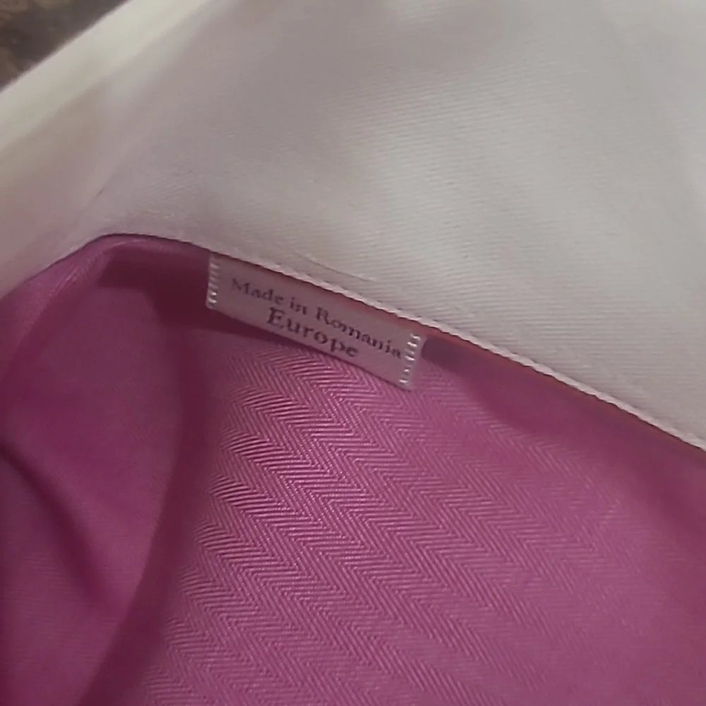 Eton Mens Slim Semi-Twill Contrast Collar Pink Dress Shirt Like New 15 3/4 - Picture 5 of 12